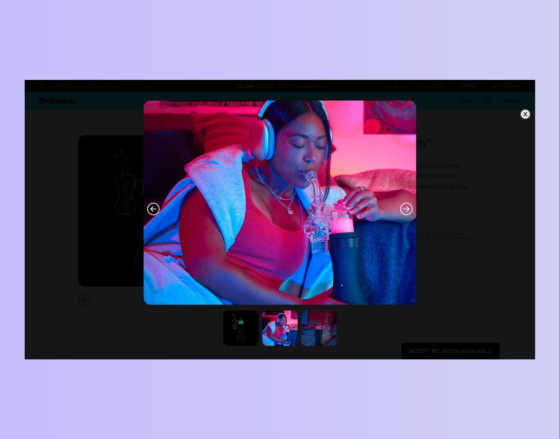 Dr.Dabber's product page redesign, featuring product gallery in zoom mode