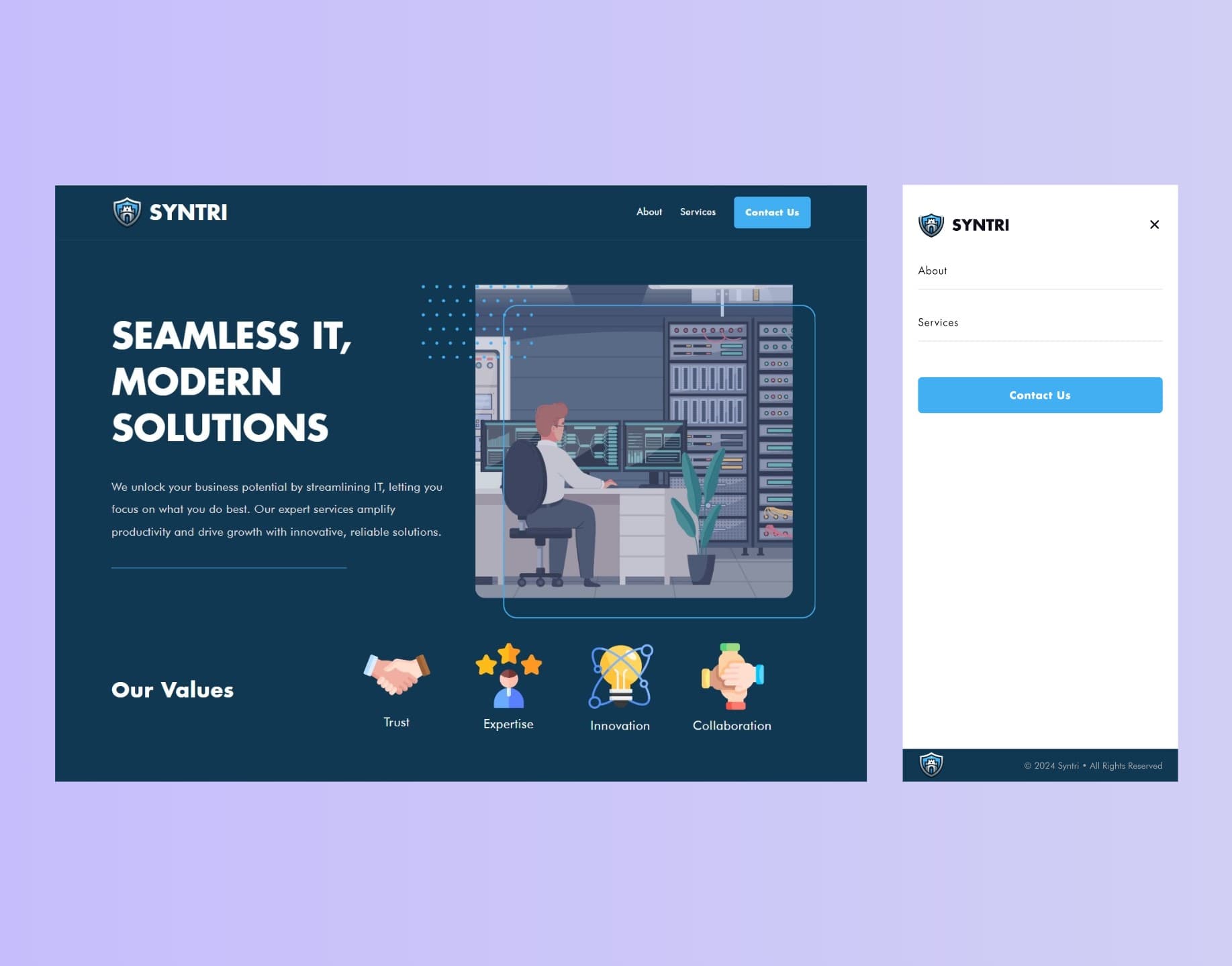 Desktop and Mobile navigation menu on Syntri.us